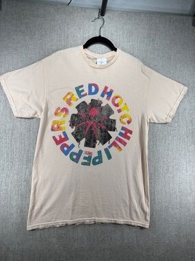 Red Hot Chili Peppers Distressed Graphic Tee Beige Vintage Style Band T-shirt M